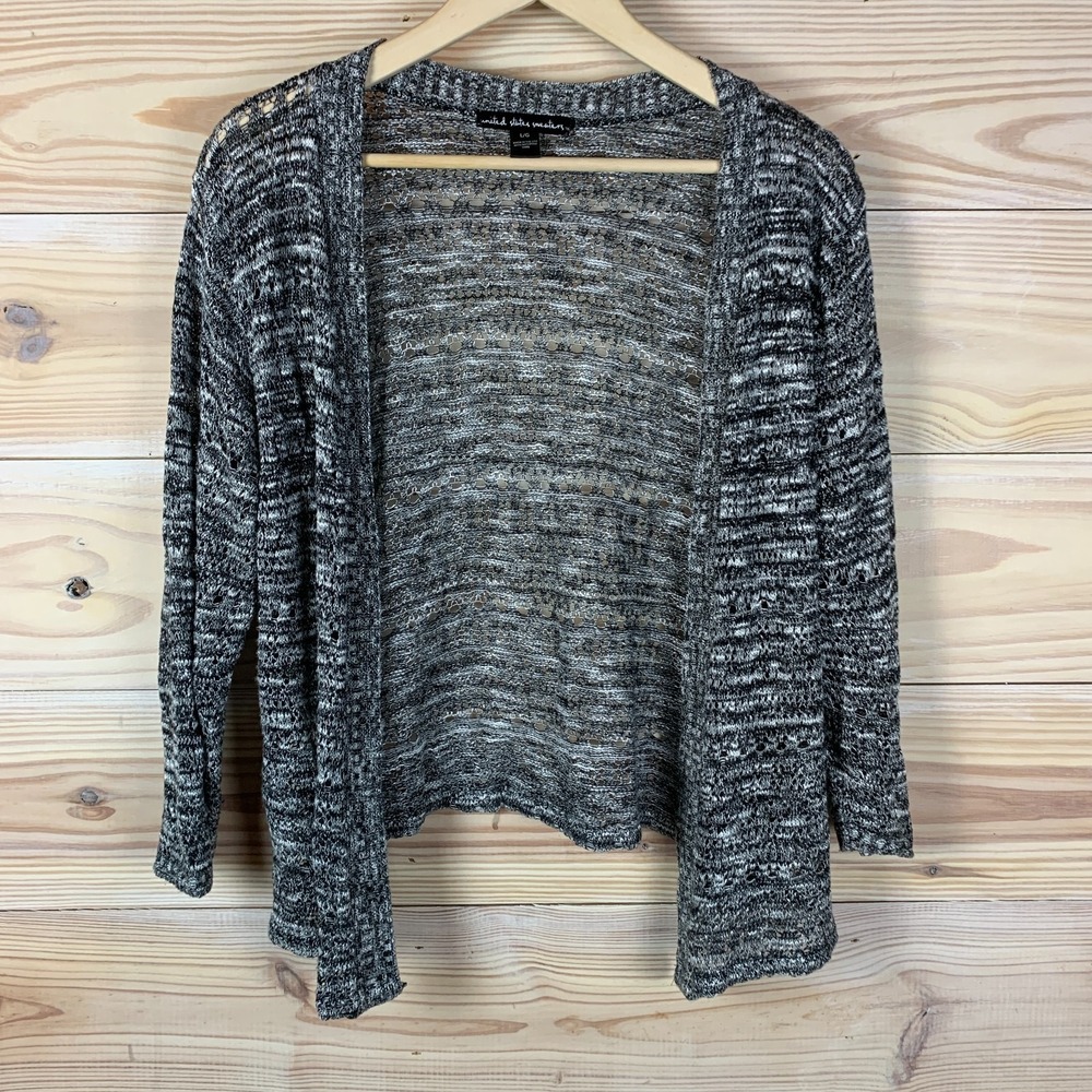 United States Sweater Cardigan Womens Large Marled Cropped Open Boho Y2K